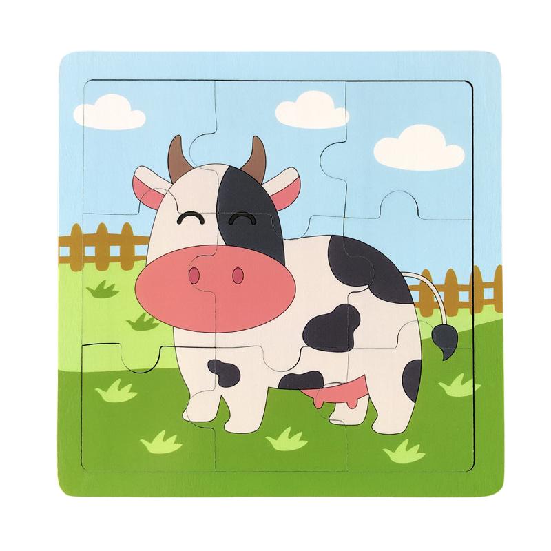 Latest 9 Piece Set Wooden Puzzle Toy Learning Cognitive Educational ideal for Toddlers Cartoon Animals Vehicles Baby Toddler Board Children Gift Idea