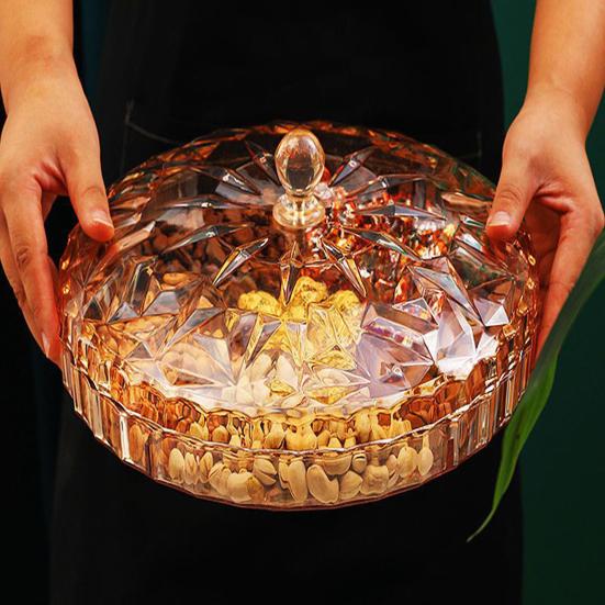 Поднос для закусок с крышкой, 6 отделений, пластиковый пыленепроницаемый, удобный в уходе круглый поднос для еды для сухофруктов