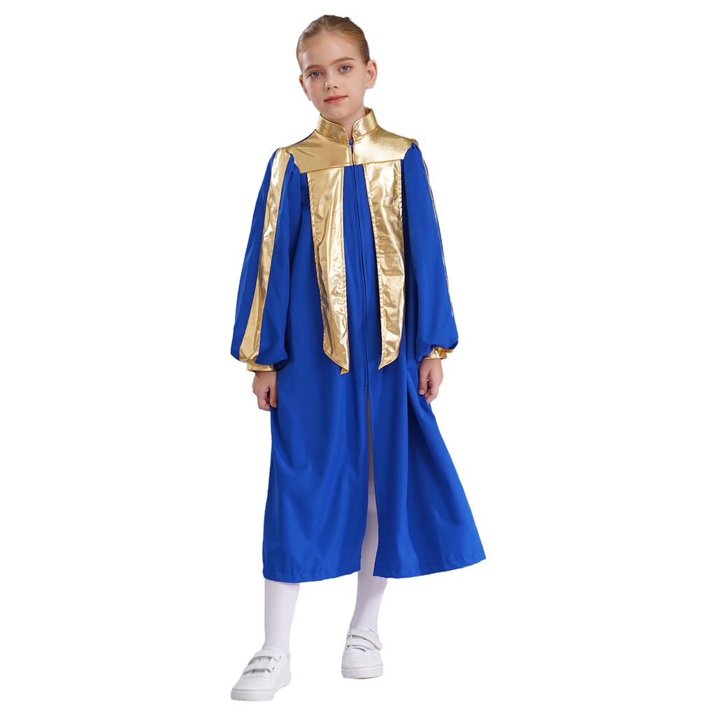 Мальчики Девочки Мусульманский Арабский Тауб Длинный Рукав Металлический Контрастный Молния Хоровое Одеяние Дети Церковный Богослужение Костюм Выступление Танцевальная Одежда