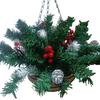 Предварительно освещенная рождественская подвесная корзина Искусственная корзина с зеленью с сосновыми шишками Красными ягодами Уличный подвесной кашпо со светодиодной подсветкой для зимы на улице