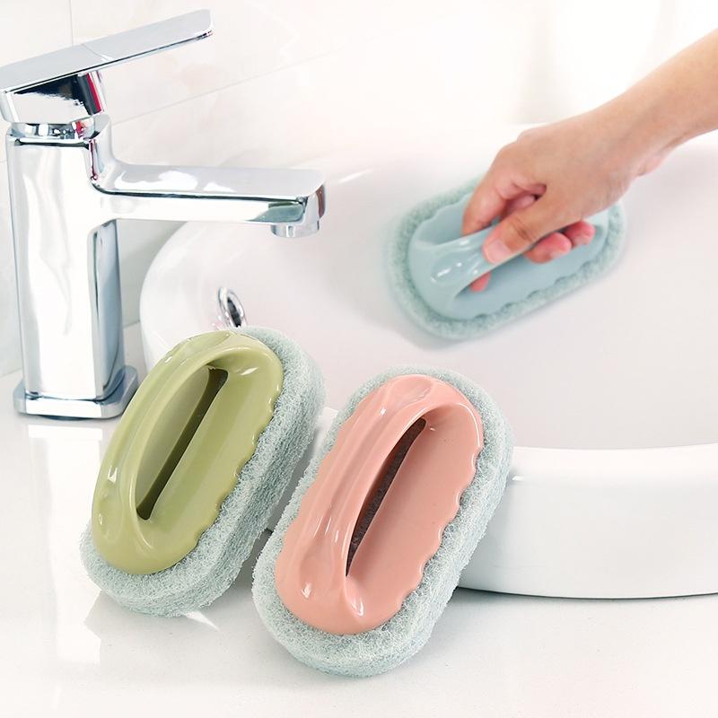Handles Sponge Brush Blue Soft Magic Sponge Eraser Cleaning Bathtub Ceramic Tile Cleaner Kitchen Tool Bathroom Tile Brush with Handle Bathtub Brush