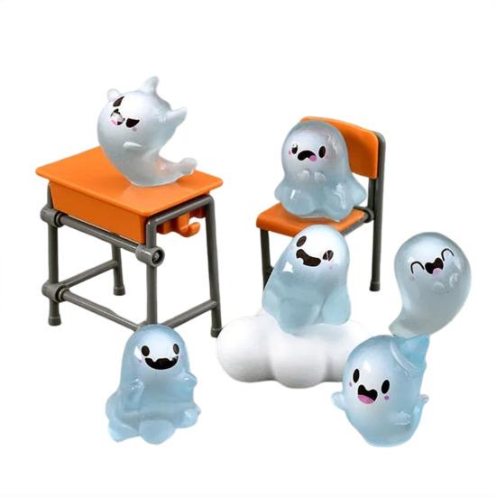Halloween Mini Resin Ghost Miniature Glow-in-the-Dark Ghost Figurine Cute Tiny Ghost Ornaments Surprise Toy for Garden Fairy Accessories