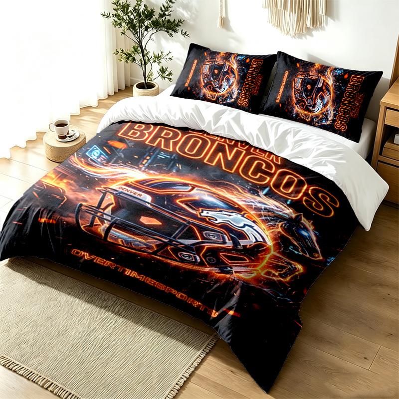 Denver Broncos 3pc Duvet Cover Set Simple Modern Bedding Set Wrinkle Resistant Soft Fabric All Season Use a perfect gift