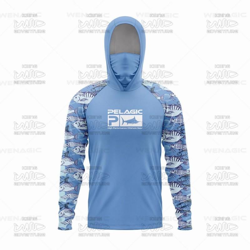 Mens Quick-Dry Hooded Fishing Shirt With Face Cover UV Protection Breathable Lightweight Summer Outdoor Sportswear