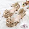 Girls' High Heels Fashion Spring New Sequin Bow Shoes Children's Dance Single Shoes Closed-Toe Princess Shoes