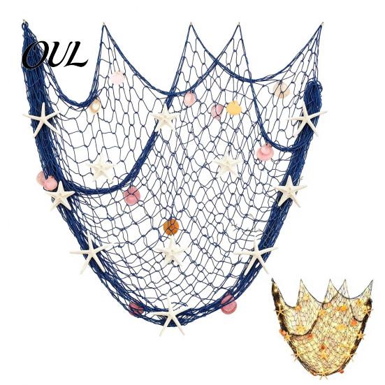Beach House Interior Decor Fishing Net Wall Decoration, Lighted Coastal Art, Light-Up Decorative Bedroom Hanging Netting for Living Room Seasonal