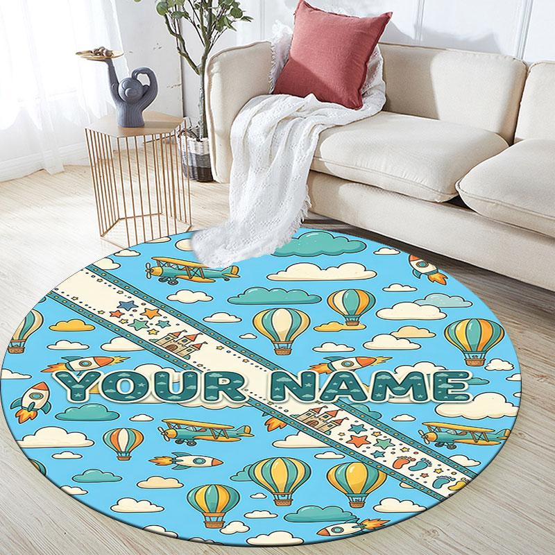 Custom Name,Pastel Banner Doodle Art pattern round rug,Carpet Rug for Living Room Bedroom Playroom ,Non-slip Floor Mat,Holiday Gifts and Birthday Gift
