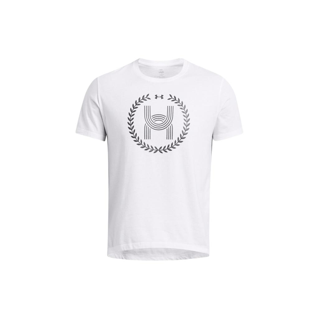 Under Armour UA Launch Crew Neck Printed Short Sleeve T Shirt Men Tops White 1383233-100