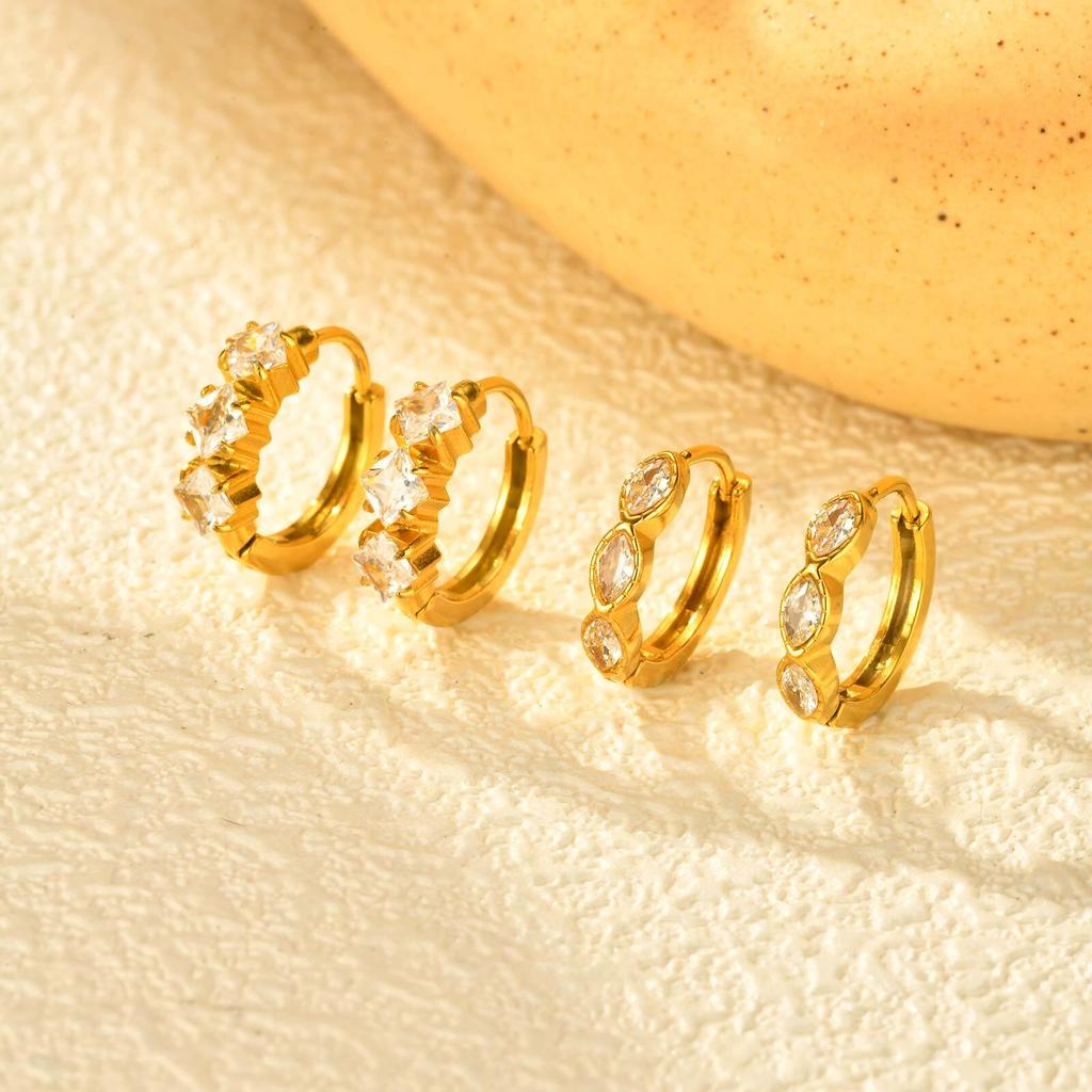 Stainless Steel Zircon Hoop Earrings, Small Round Hoops Huggie Earrings, Women Zircon Circle Piercing Ear Jewelry