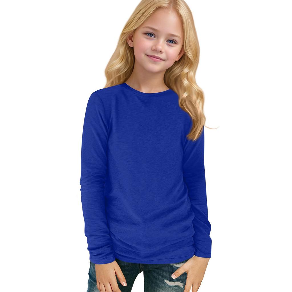 Детский топ с длинными рукавами и круглым вырезом, однотонный, повседневный