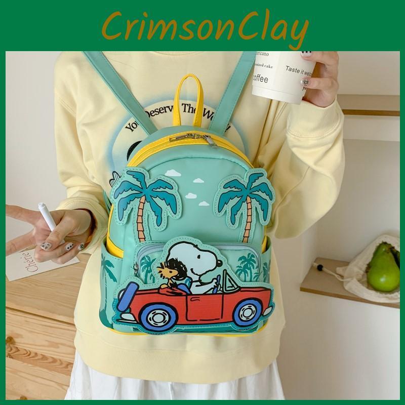 Cartoon Snoopy Pu Material Backpack With Zipper Closure For Casual Travel And Kids
