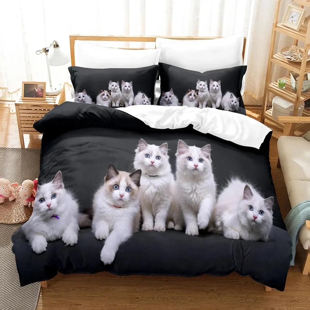 3D Cat Bedding Set Modern Printed Lovely Animals Comforter Queen King Single Size Duvet Cover Home Textile Bedroom Decor