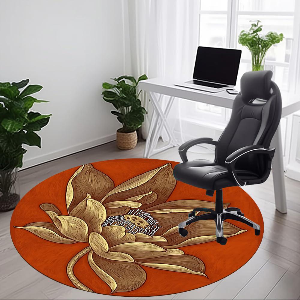 1pc Lotus Bloom Office Round Area Rug, Mat Suitable For Office, Under Office Chairs Bedroom Living Room Home Decor, Room Deco