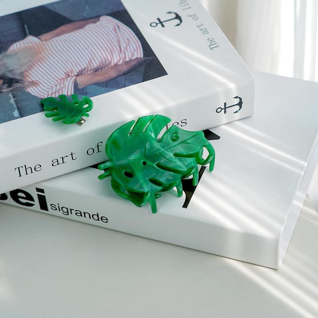 2 шт. Зеленые заколки для волос Monstera, заколки для волос из ацетата целлюлозы, маленькие заколки-коготь для девочки, аксессуары для волос