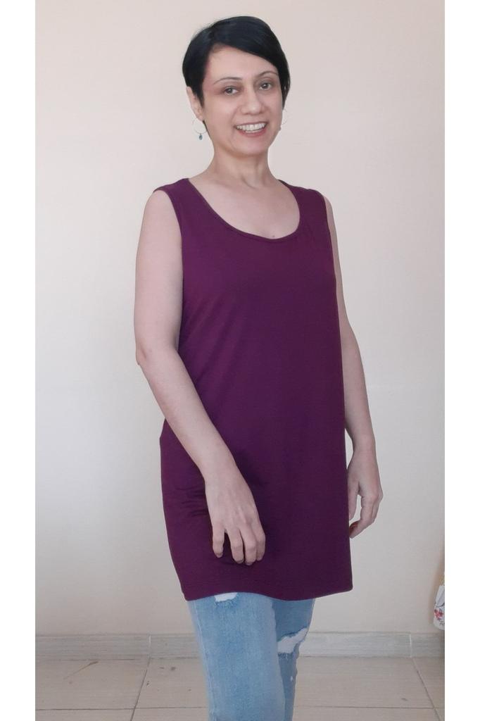 Женская стильная футболка большого размера, сливовая футболка с толстым ремешком из чесаного хлопка и вискозы