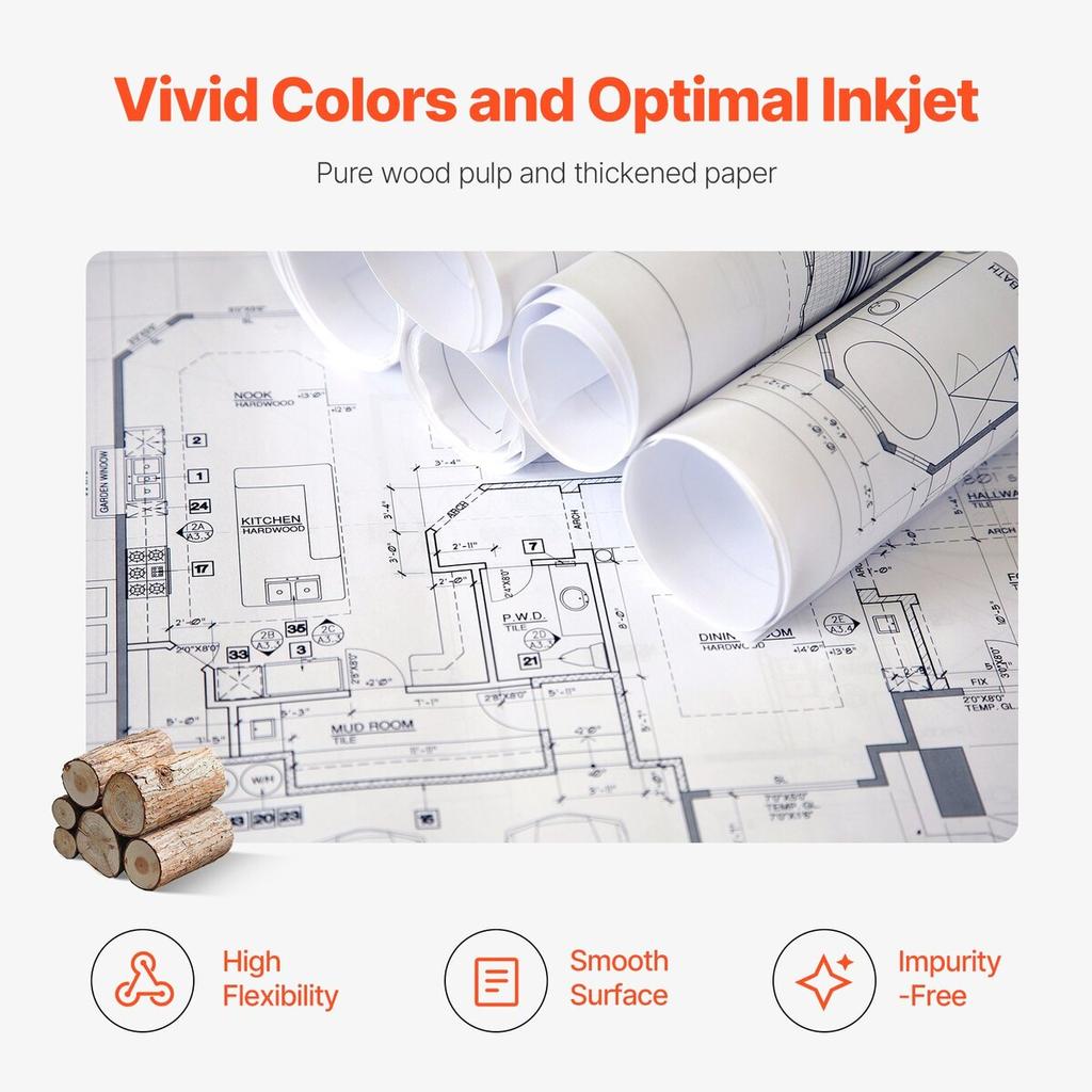 Wide Format Paper Plotter Paper 4 Rolls 36 in x 150 ft CAD Bond Rolls