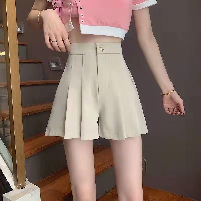 WTEMPO Летние женские плиссированные шорты для костюма с высокой талией, модные свободные шорты, широкие шорты, повседневные шорты, шорты для костюма