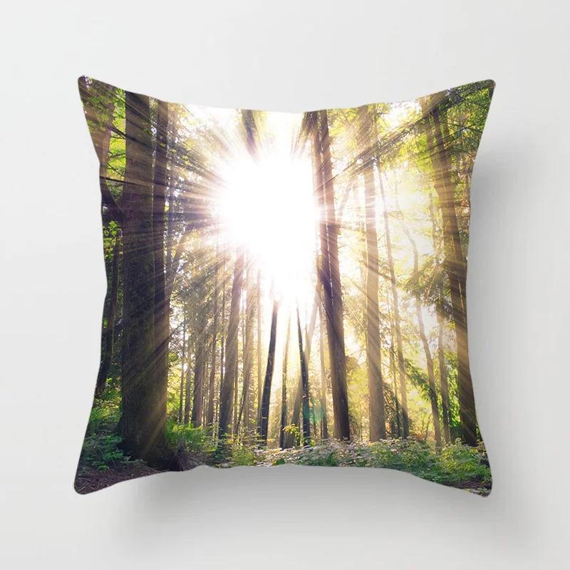 Office Living Room Home Pillowcase Car Ornaments Forest Sunshine Landscape Print Pillowcase
