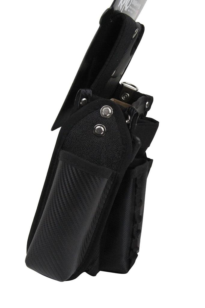 SK11 Black Temporary Frame Nail Bag with Bottom Reinforcement, Carbon Fiber Fabric, and Pleated Belt for Carabiners and Rings (SKC2-6BK)