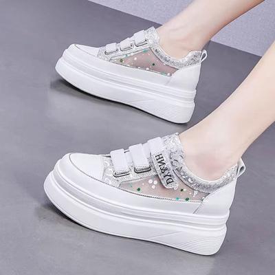 Кожаная внутренняя отделка, женская обувь, летние новые белые туфли на липучках, детская сетчатая дышащая повседневная спортивная обувь