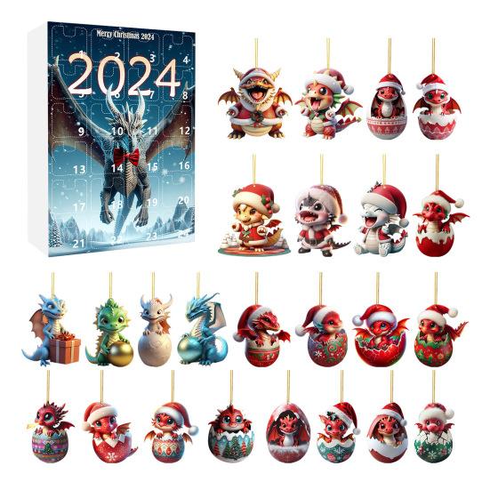 Рождественский адвент-календарь 2024 года на 24 дня с обратным отсчетом времени в виде мультяшного дракончика