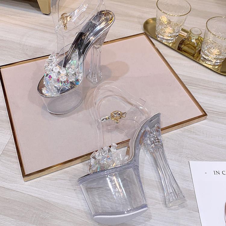 Водонепроницаемая нескользящая женская обувь на платформе со стеклянной дрелью, сексуальные женские сандалии на очень высоком каблуке с толстой подошвой LFD