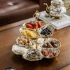Multi Layer Ceramic Fruit Plate Modern Luxury Gold-plated Double-layer Partition Plate Fruit Plate Dessert Plate Snack Plate
