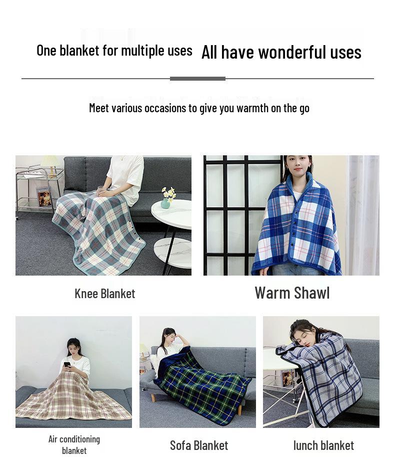 New Fall/Winter Blue Check Shoulder Wrap: Multifunctional, Extra Thick, Warm Shawl, Blanket, and Nap Cape.