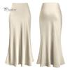 Женская элегантная атласная юбка из искусственного шелка с высокой талией, юбка-рыбий хвост, однотонная глянцевая офисная женская юбка трапец...