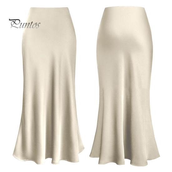 Женская элегантная атласная юбка из искусственного шелка с высокой талией, юбка-рыбий хвост, однотонная глянцевая офисная женская юбка трапец...