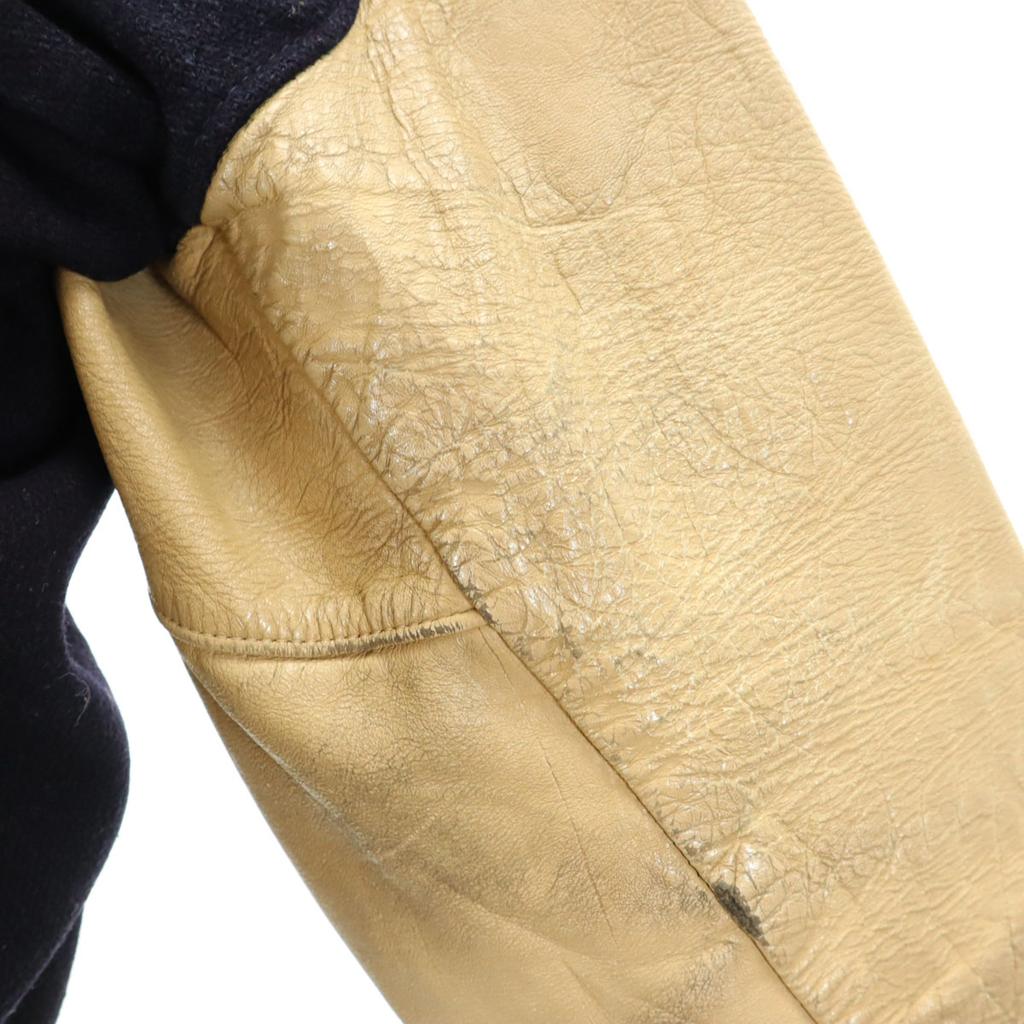 Vintage Куртка-бомбер 70-х годов с кожаными вставками и гербом, размер 44, темно-синяя, мужская, б/у