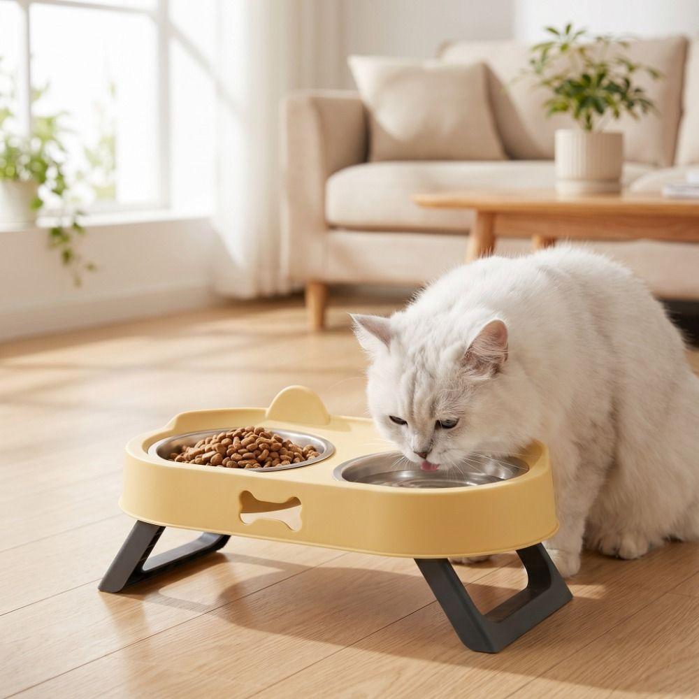 Double Bowl Raised Pet Feeder Stainless Steel Dog Food Container Elevated Cat Bowl For Small Dogs