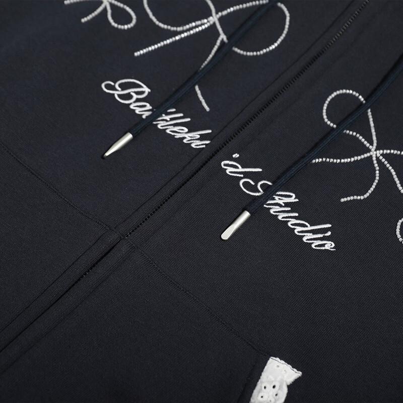Bailuyu Embroidered Bow & Letter Color-Block Hooded Jacket