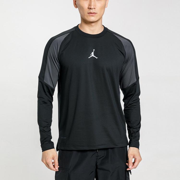 Air Jordan Dri-FIT Colorblock Быстросохнущая футболка с круглым вырезом и длинными рукавами Мужские топы Черный CV2352-010