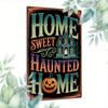 1pc Putuo Decor Vintage Halloween Metal Tin Sign - "Home Sweet Haunted Home" Wall Art with Haunted House & Skeleton Design, Perf