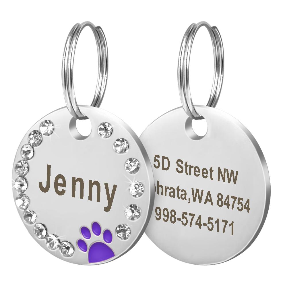 Personalized Dog Cat ID Tag Bling Rhinestone Puppy Kitten Name Tags Anti-lost Pet Collar Accessories Free Engraved Pet Products