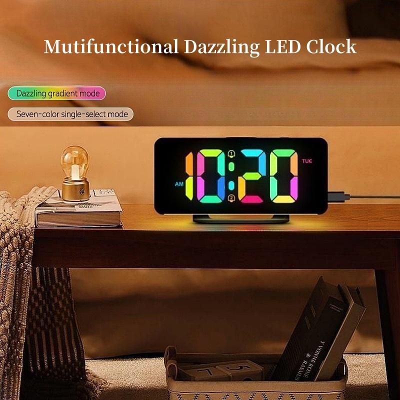 Цифровой будильник RGB с подсветкой RGB Mood Lighting, 2 будильника, ночной режим, неограниченный повтор сигнала, настольные часы, выход 12/24 ч, зарядка через USB Type-C, светодиодные часы