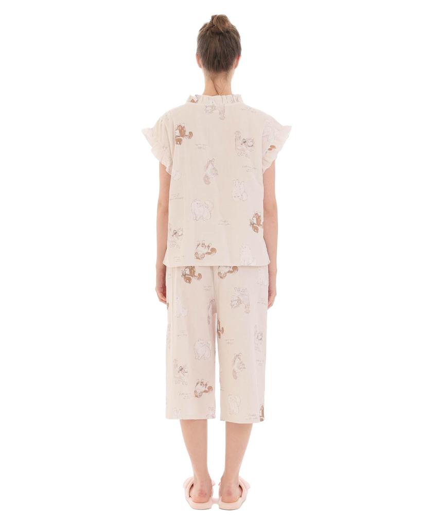 Пижамный комплект из двух сеток с оборками Cat бежевый [Narue], пижамы, женские,