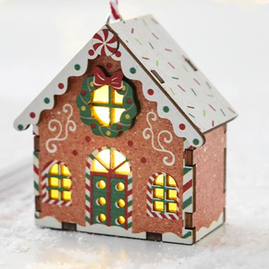 Christmas Gingerbread House Ornament Wooden Light Up Village House Christmas Tree Hanging Ornaments