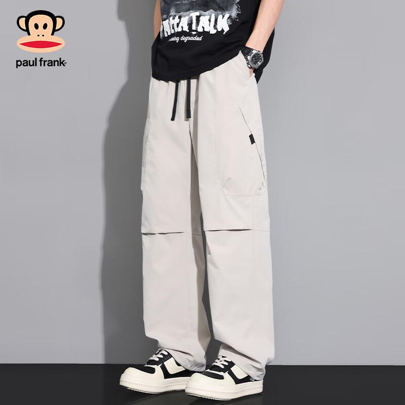 Paul Frank American-Style Cargo Pants for Men, Spring And Autumn New Loose Straight-Leg Casual Trousers, Black Regular Size M
