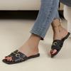 Летняя новая верхняя одежда металлическая пряжка квадратный носок плоская подошва тапочки женские сандалии европейский и американский большой размер тапочки женские