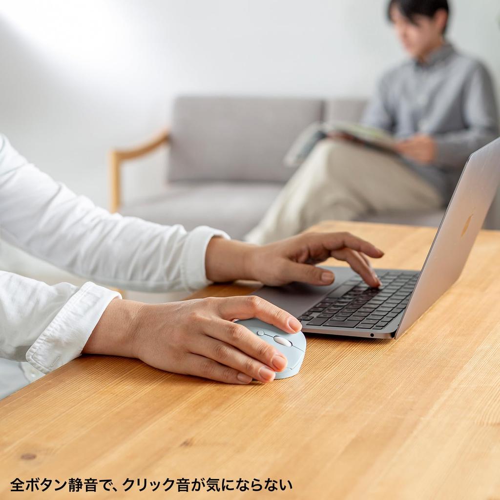 Sanwa Supply Quiet Bluetooth Small Ergonomic Mouse 5 (Rechargeable, Buttons, Blue) MA-EBBS522BL