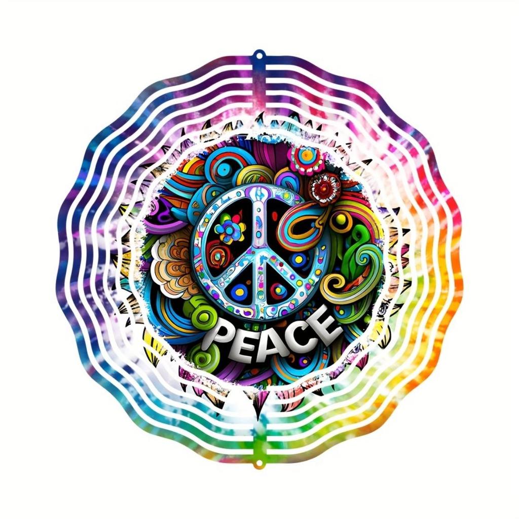 Металлический ветряной спиннер 25,4 см, вращающийся на 360° крючок, лазерная резка, цветочный символ мира, уличный садовый декор, праздничное украшение