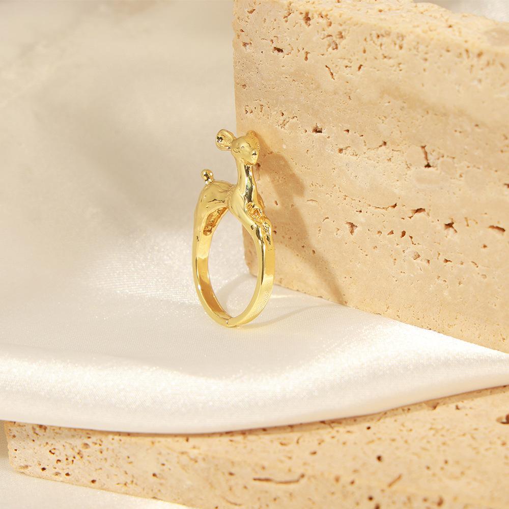 Simple Couple Hip Hop Ring Cartoon Deer Design Open Ring Cute Animal Copper Gold Plated Personality Tail Ring Tide