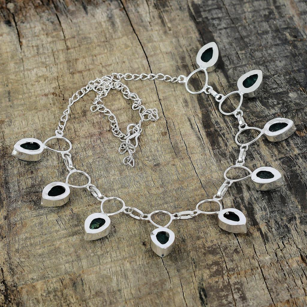Sakota Mines Emerald Silver Necklace, Green Color Necklace, Gemstone Necklace, 925 Sterling Silver Jewelry, 925 Silver Crystal Dainty Necklace For Her