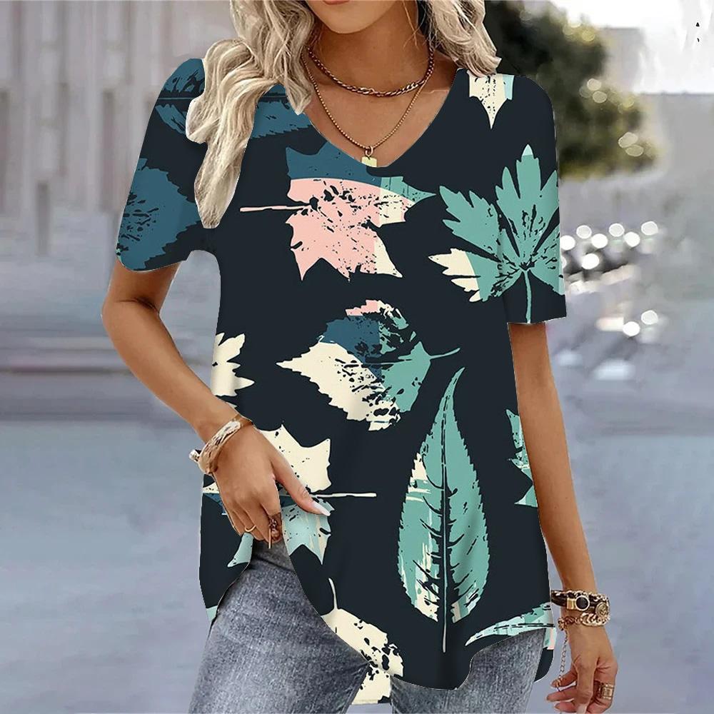 Ethnic Women's T-Shirt Vintage Graphic Fashion Short Sleeved V-Neck Regular Tops Daily Print Tee Summer Spring Casual Tops