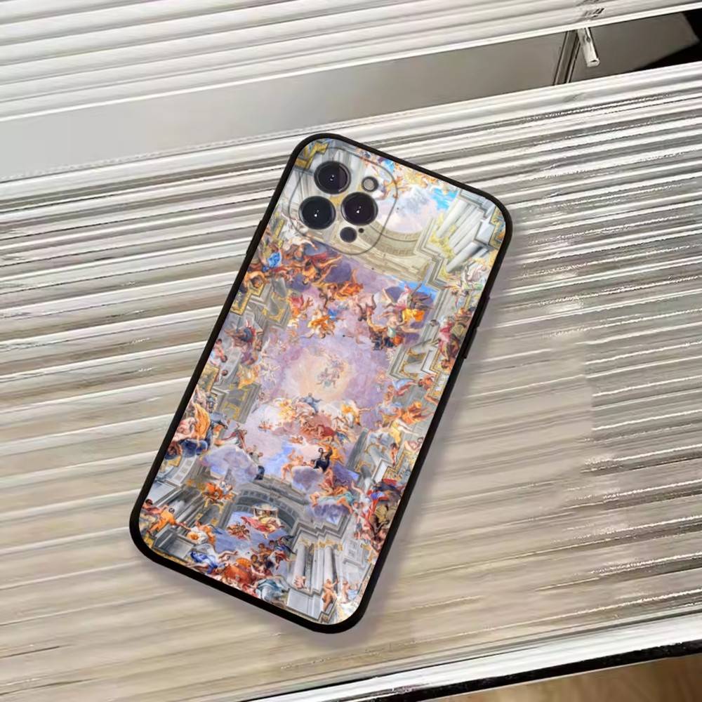 R-Искусство эпохи Возрождения Картина Чехол для телефона Для iPhone 17,16,15,14,13,12,11 Plus,Pro Max,XS,Мягкий черный чехол