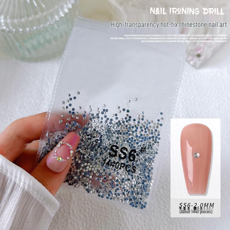 1440-Piece Aurora White AB Transparent Round Nail Art Rhinestones - Non-Fall-Off Flatback Glass Diamonds