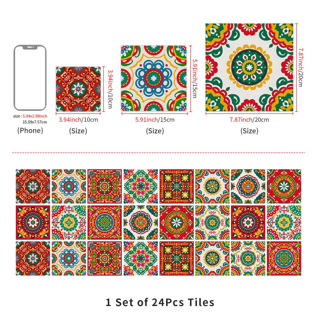 Европейская Хрустальная Мандала 24 Штуки Самоклеящаяся Наклейка на Стену, Водонепроницаемая Наклейка на Плитку для Кухни Спальни ПВХ Обои