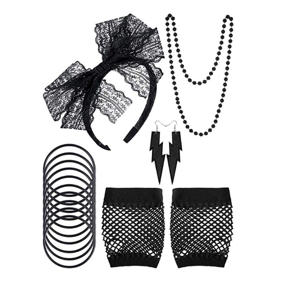 Серьги для девочек Платье Перчатки-сетка Набор аксессуаров для костюма 80-х годов Фантазийное ожерелье